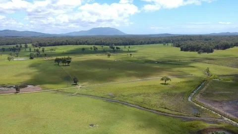 Fly Over Green Paddock towards Mountain - Drone 库存影片 83932668