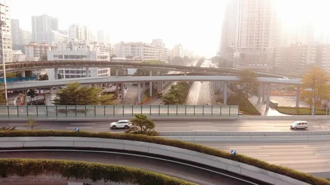 Fly over the highway and multi-level traffic interchange. Video stock 102561186
