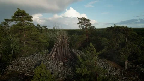 Fly over historical beacon from medieval times Stock Footage 246528652