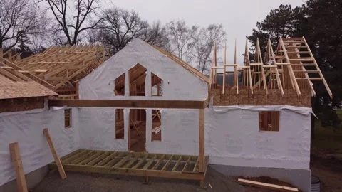 Fly over house under construction Stock Footage 312064866