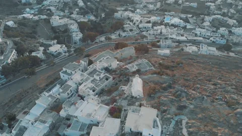 Fly over Ios during the sunset, Greek island in Greece Stock Footage 155002363