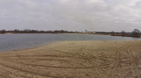 Fly over the lake, view of the monastery Stock Footage 45980229