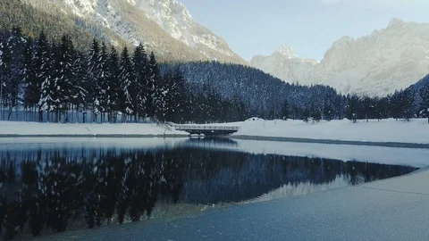 Fly over a lake in winter Stock Footage 85745075