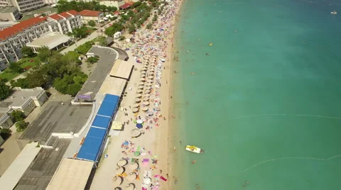 Fly over long sandy beach Stock Footage 56335070