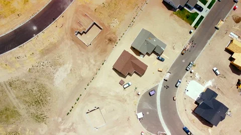 Fly over looking down on Construction in New Subdivision build Video stock 321741814