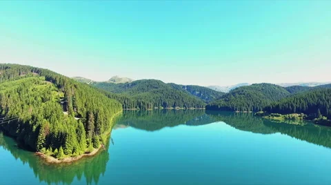 Fly Over Mirror Mountain Lake At Sunrise Stock Footage 66310962