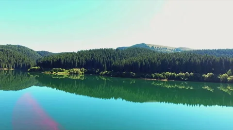 Fly Over Mirror Mountain Lake At Sunrise Stock Footage 66311007