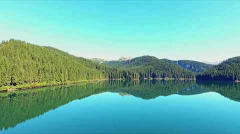 Fly Over Mirror Mountain Lake At Sunrise Stock Footage 66328841