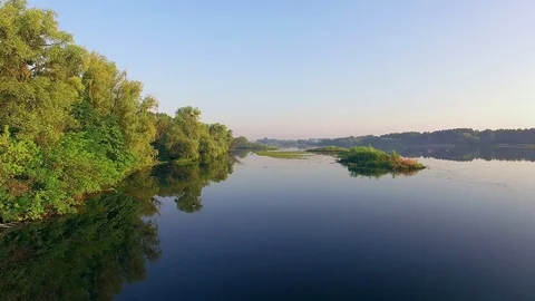 Fly over morning river Stock Footage 98950978