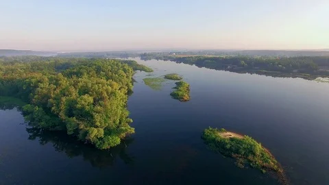 Fly over morning river Stock Footage 99312948
