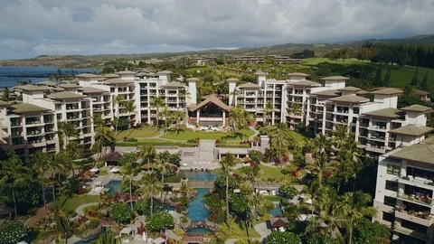 Fly over the most expensive resort montage kapalua and palm park on island maui, Stock Footage 100519806
