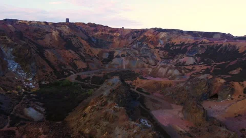 Fly over Mount Perry open pit copper mine Wales Stock Footage 233430105
