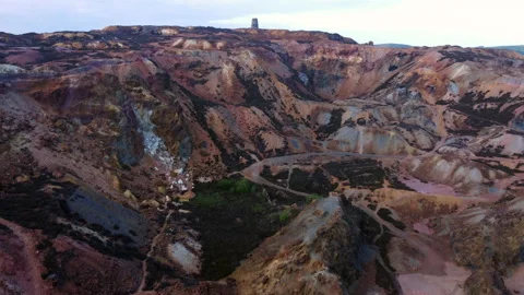 Fly over Mount Perry open pit copper mine Wales 9 Stock Footage 233496531