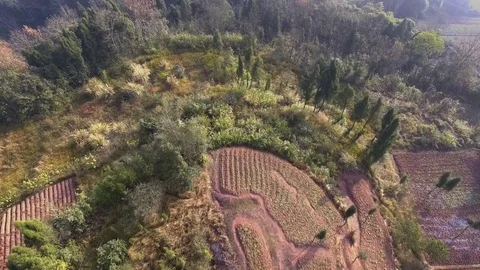 Fly over mountain fields Stock Footage 84008306