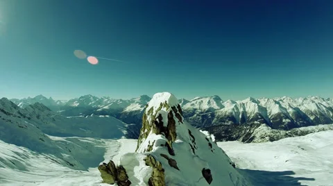 Fly over mountain peak. snow winter landscape Stock Footage 36993317