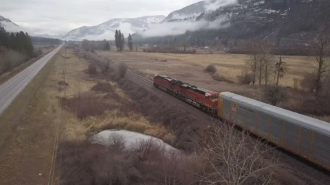 Fly over moving train Stock Footage 166070995