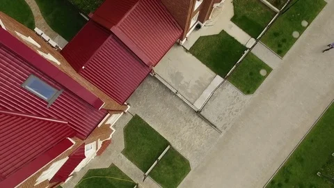 Fly over New cottage settlement in a British style Stock Footage 82410469