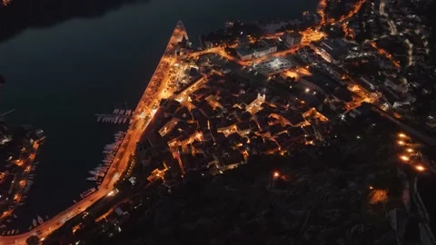 Fly over Night Kotor Stock Footage 228593009