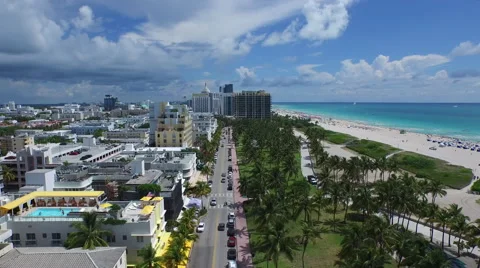 Fly Over Ocean Drive (High North View) - South Beach - Aerial 4K Stock Footage 60982525