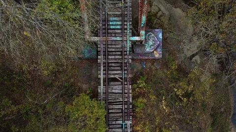 Fly Over Old Train Bridge Stock Footage 82124617