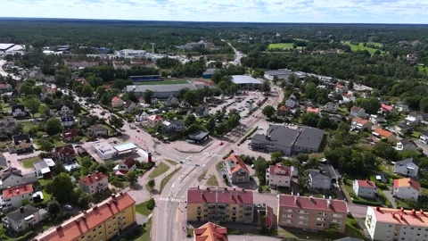 Fly over Oskarshamn, forest in background Видео 346968021