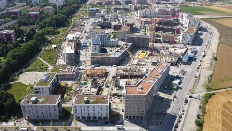 Fly Over over construction area of Freiham in Munich, Germany Stock Footage 200744844