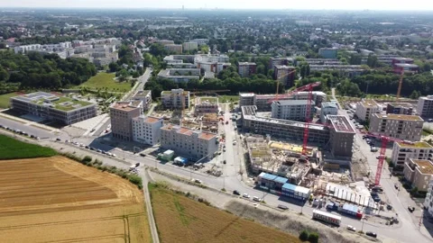 Fly Over over construction area of Freiham in Munich, Germany Stock Footage 200756518