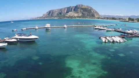 Fly over Palermo beach, Sicily, Italy Stock Footage
