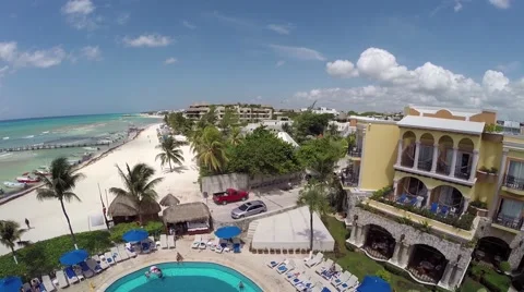 Fly over a pool at a vacation resort Stock Footage 43312750