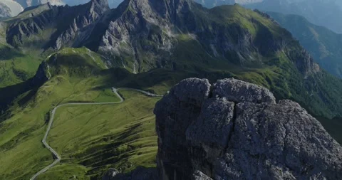 Fly Over Ra Gusela Rock Formation Towering On Passo Giau (Giau Pass) In The Video stock 321390973