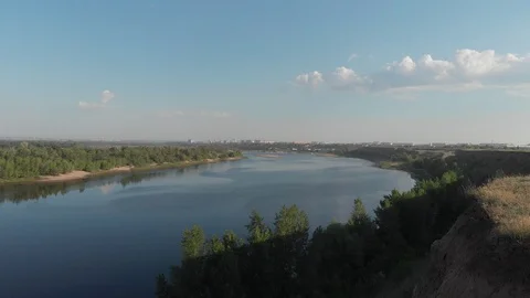 Fly over river to city Stock Footage 109037154