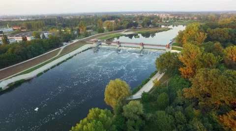 Fly over the river in the sunset light Stock Footage 67834970