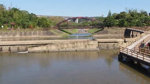 Fly over a river surrouned by trees and trails Video stock 101638480