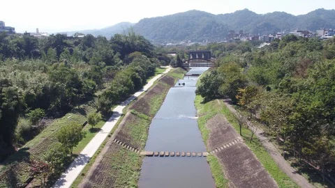 Fly over a river surrouned by trees and trails Video stock 101649812