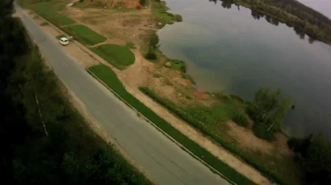 Fly over road on hot air balloon Stock-Footage 1029537