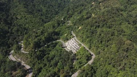 Fly over road in jungle, part of Mae Hong Son loop, Thailand Stock Footage 328849405