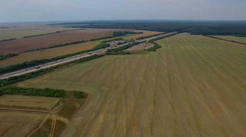 Fly over road with park lots for truck lorries in Europe Germany aerial 4K top Stock Footage 67272858