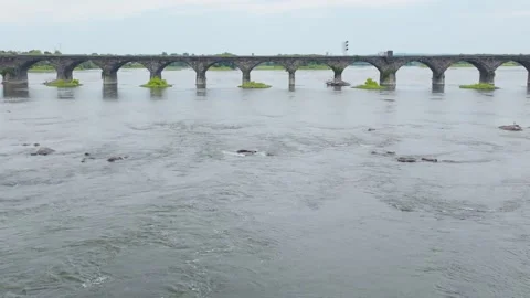 Fly over The Rockville Bridge which spans the Susquehanna River Stock Footage 310860901