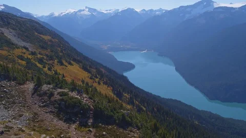 Fly Over Rocky Mountain Side with Glacier Lake in Background Stock Footage 82633317