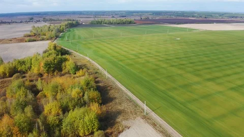 Fly over roll lawn farm. Growing lawn field for sale. Aerial footage Stock Footage 119586186