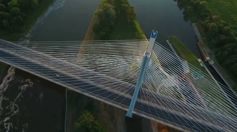 Fly over the rope bridge in the sunset light Stock Footage 63996318