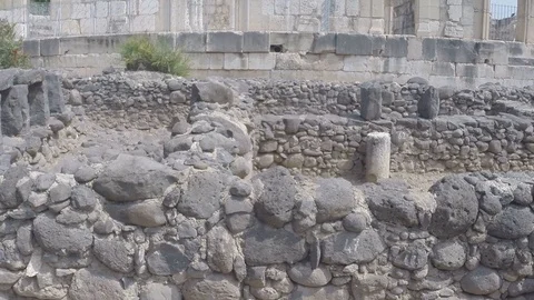 Fly-over Ruins of Synagogue Capernaum. Israel. GOPR1896-02 Stock Footage 104506783