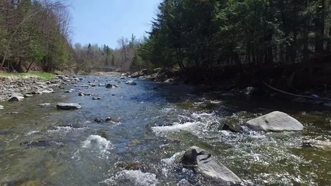 Fly-over shallow river in summer Stock Footage 84071510
