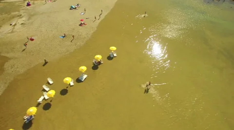 Fly over shallow water beach Stock Footage 53667435