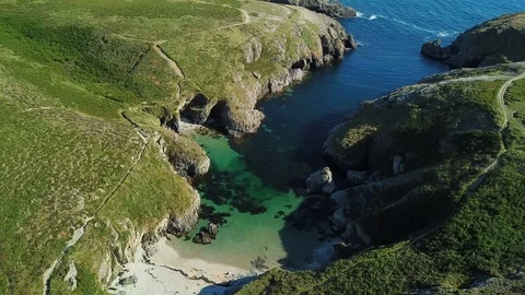 Fly over a small creek in belle ile en mer France Stock Footage 113441499