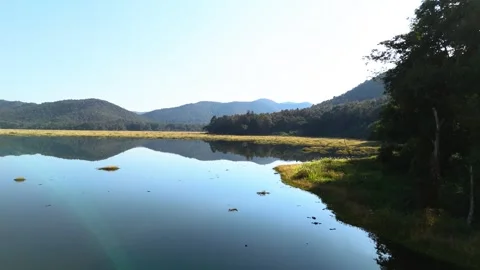 Fly over small lake towards wetlands at north Thailand (1of2) Vídeos de archivo 331187400