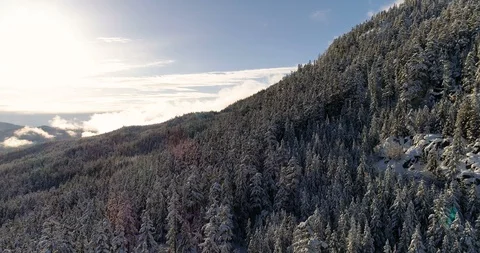 Fly Over Of Snow Covered Mountains And Reveal Of A Ski Resort On A Sunny Day Video stock 100471234