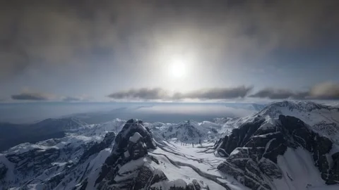 Fly over snow mountain sun cloud Stock Footage 266075973