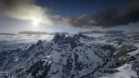 Fly over snow mountain sun cloud Stock Footage 266076060