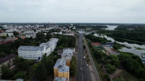 Fly over the street overlooking the river Stock Footage 218567829